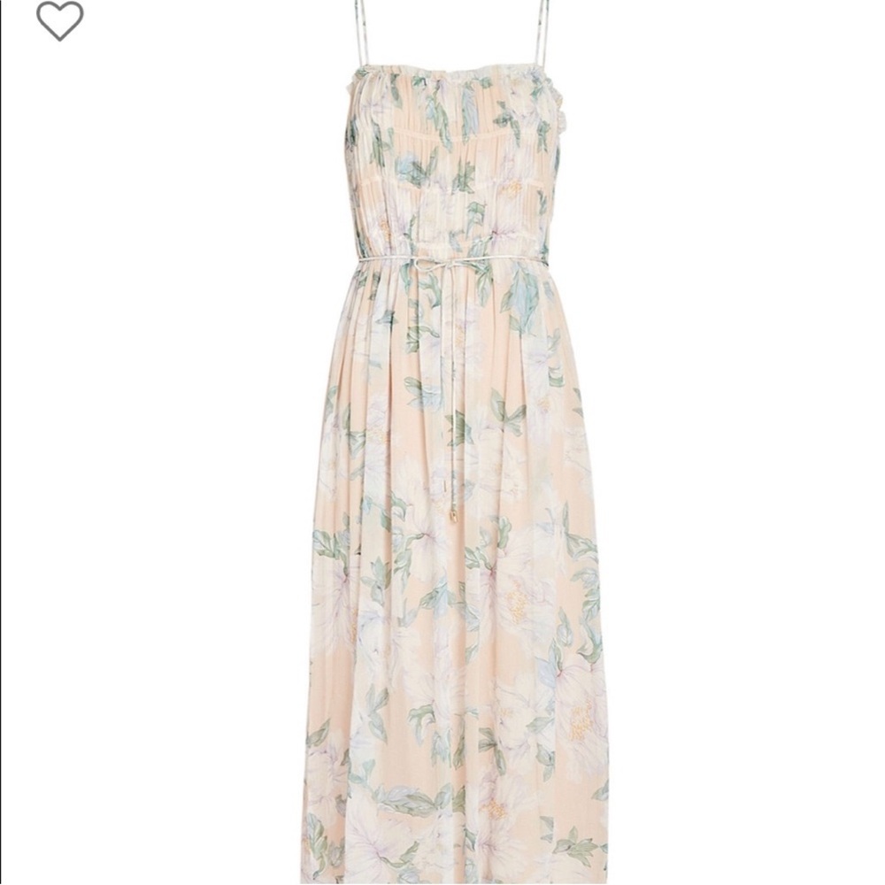 INTERMIX Floral Midi Dress in Peach and Mint